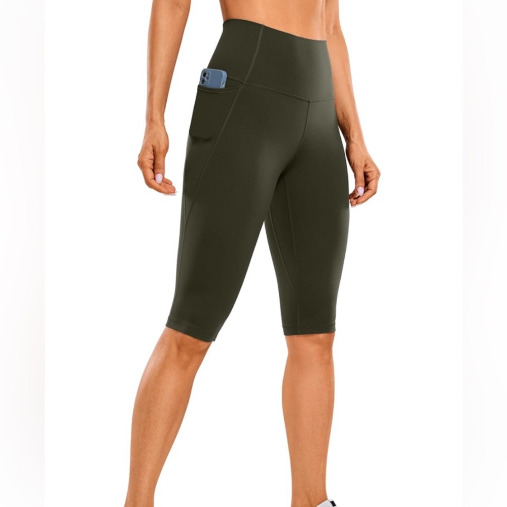 *NWT*CRZ YOGA Olive Green High-Waist Capri Leggings with Side Pocket